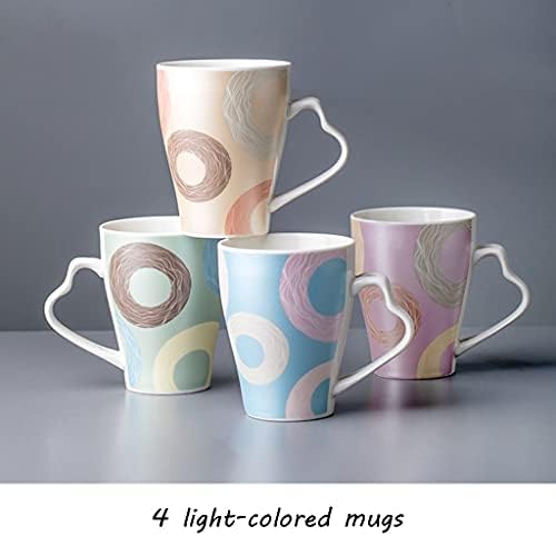 Комплект от 4 цветни чаши кафе на 12 унции Керамични чаши за кафе Ресторанная кафеена чаша за Кафе чаши, комплект е идеален за кафе, Капучино, чай (цвят : четырехцветны