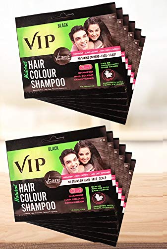 VIP Hair Color Shampoo 480ml (опаковка от 12) (черен) | Незабавен цвят на коса без амоняк Може да се прилага голи мокри ръце в косата, мустаците, брадата, гърдите и ръцете