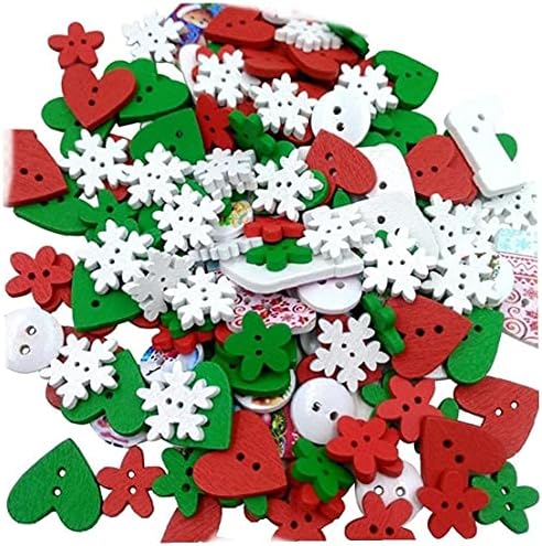 Коледна Украса HZYDD, Дървени Копчета, Коледна Тема Смесени Цветни Копчета, Използвани за Шиене, Занаятчийски Копчета
