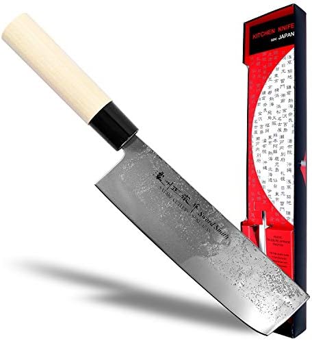 Seki Japan MASAMUNE, Японски Зеленчукова кухненски Нож, Nashiji Stain Finish Stainless Steel Nakiri Knife, Shiraki Handle,