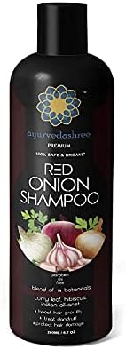 NSH Red Onion Hair Growth & Hair Fall Control Shampoo – с листа, къри, гибискусом, индийски аланкетом, 14 смес от растителни компоненти, 200 мл - Без SLS и парабени - Сигурна и органично - За всичк