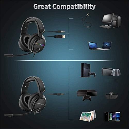 chaonong слушалки за игри на слушалки USB 7.1 Слушалки с микрофон, подходящи за PC Компютър Бас стерео слушалки с микрофон led светлина (цвят : черен USB 7.1)