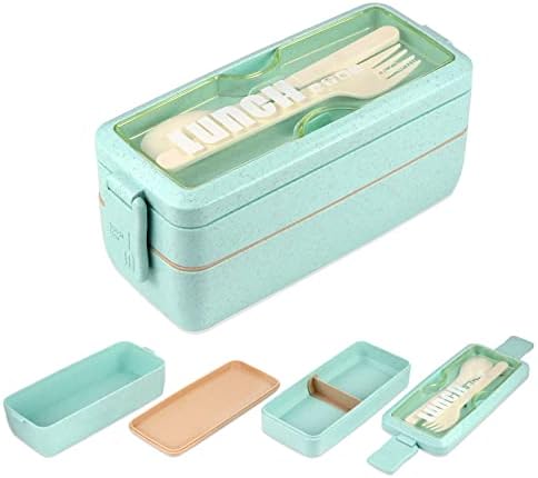 Bento Box Adult Lunch Box for Kids, NatraProw Layer 2 Stackable Bento Lunch Box , Херметически затворени Съдове За Приготвяне