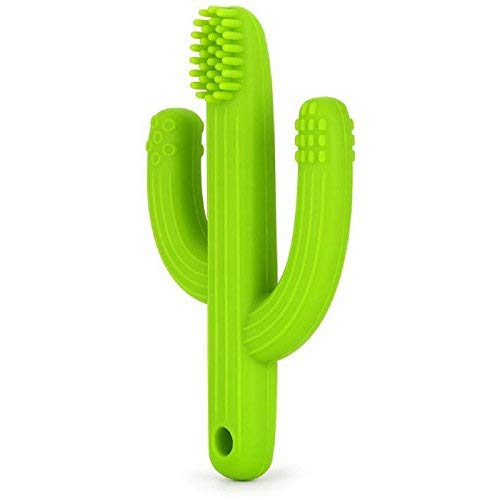 Baby Cactus Teether - Детска тренировочная четка за зъби (зелен + клип)