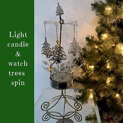 BANBERRY DESIGNS Коледна Елха Свещ Holder - Въртяща Свещ с лазерни - Карусельная Свещ - Въртящи Свещник