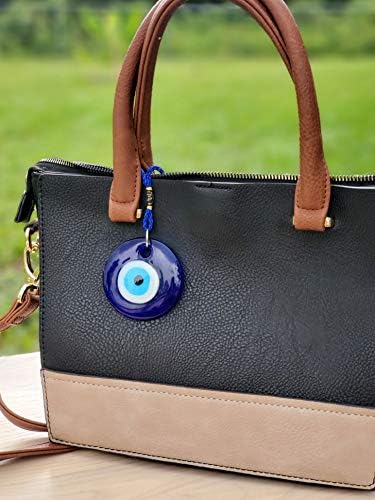 LUCKBOOSTIUM Лъки Blue, White, Black Evil Eye Glass Amulet - Evil Eye Car Hanging Ornament - Знак за добър късмет и защита - Home Decor & Car Rear View Mirror Hanging Accessories (2.4 x 5.7)