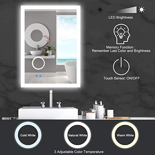 BBE LED Осветен Bathroom Mirror Makeup Anti-Fog Mirror with 3 Times Magnifier Dimmable Light Touch Switch Wall Mounted