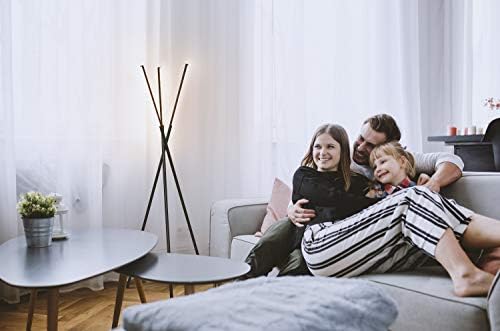 Brightech Stix LED Tripod Floor Lamp for Living Room - Dimmable Modern Standing Lamp, with 3 Светлини за Спалня - Модерна Офис осветление - Черен