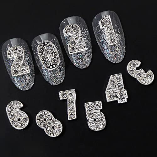 OKMORE Мода Блясък Луксозен Сребърен Цвят Бижута направи си САМ Дизайн Нокти 3D Декорации за Маникюр Аксесоари 0-9 Номер
