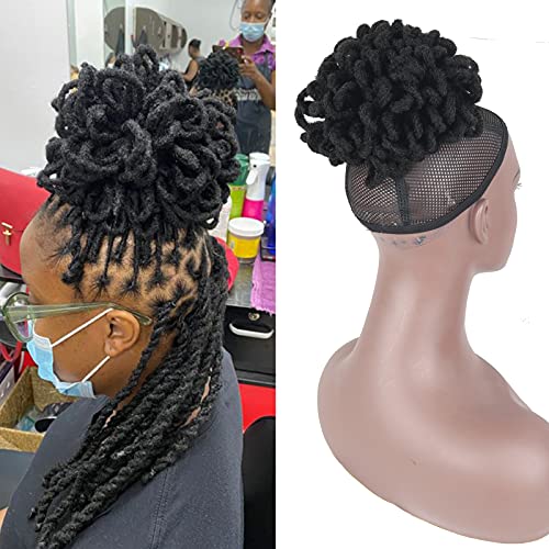 Oseti 1PCS Balck Dreadlocks Hairstyles Hair Buns Hair Piece for Women,Passion Twist Locs Лъжливи Hair Afro Puff Pony o Изкуствена Locs Bun Hair Pieces for Women(1B)