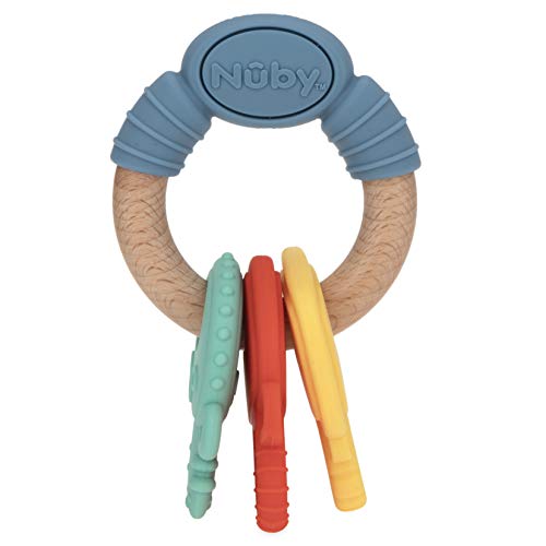 Nuby Natural Wood & Silicone Teether Keys - 3M+, Multi (6907)
