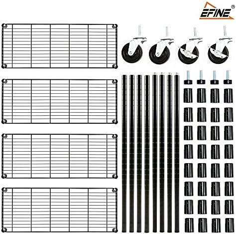 EFINE 4-Shelving Units and Storage on 3 Колела, Adjustable Heavy Duty Steel Wire Shelving Unit for Garage, Kitchen, Office