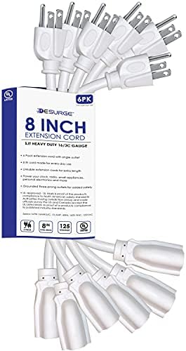 Digital Energy 3 Prong 1 Foot Outdoor Indoor Extension Cords Pack 3, Heavy Duty Power Cords 13A 125V 60Hz 1625W, UL Listed, White