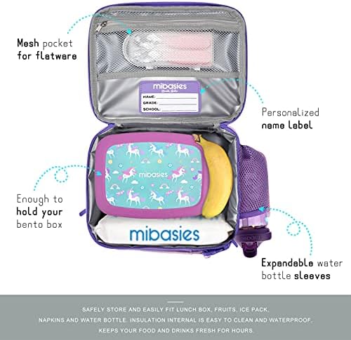 mibasies Kids Insulated Lunch Box for Girls Rainbow Toddler Bag with Water Bottle Holder (Star Rainbow1)