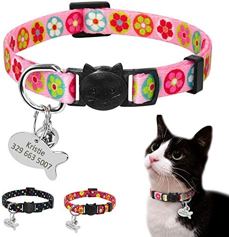 Quick Release Cat Collar ID Tag Set Cat Dog Collars Flower Printed Personalized Collars for Small Cat Dog Puppy Attractive