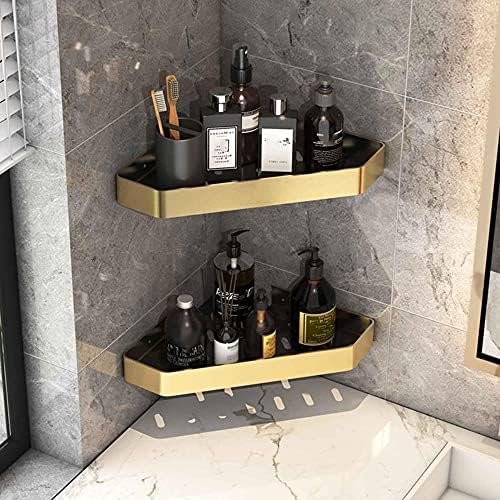 етажерка за баня стенни поставка за душ лигав душ caddy corner No Drilling space алуминий за кухненско тоалетна-Golden_2