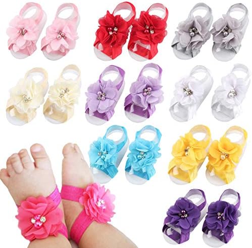 Elesa Miracle Toddler Baby гърлс Barefoot Sandals Rhinstone Pearl Baby Sandals Value Set