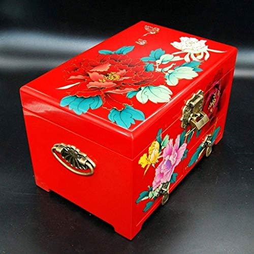 UXZDX CUJUX Jewelry Box - Фаянс Peony Jewelry Box Storage Box Wedding Gift Wood Jewelry Box (червен)