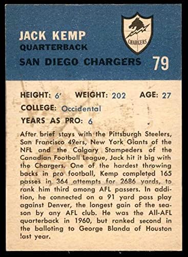 1962 Fleer # 79 Jack Kemp San Diego Chargers (Футболна карта) Dean' ' s Cards 5 - EX Chargers