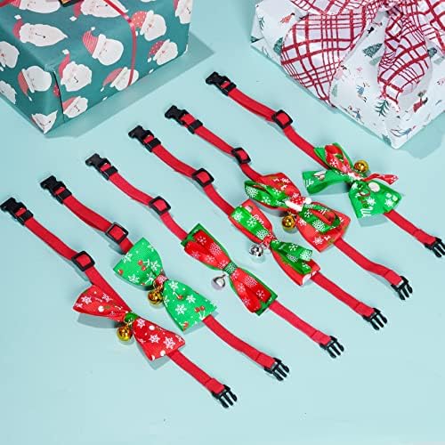 Haakong 6pcs Christmas Пет Collar Коледа Adjustable Bow Tie Collar Arctic Cat and Puppy Collar with Коледа Resin and Bell