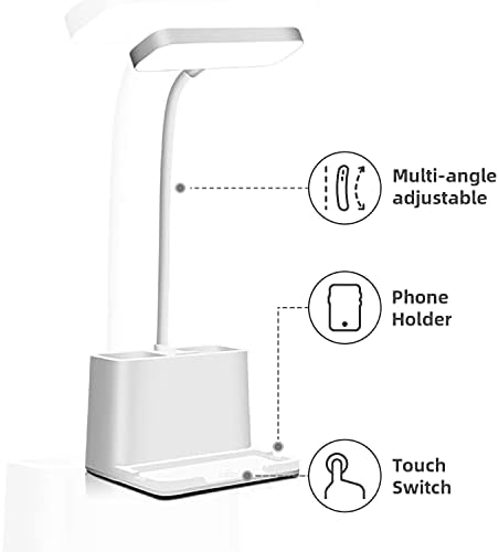 Светодиодна Настолна Лампа с USB-Зарядно Пристанище, Сензорно Управление Dimmable Eye-Caring Desktop Lamp, 360 ° Гъвкава