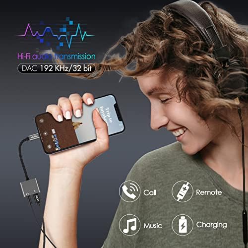 MOOU iPhone Audio Splitter and Charge Adapter [Apple Пфи Certified] 2 in 1 Lightning to 3.5 mm Jack, Headphones + Charger