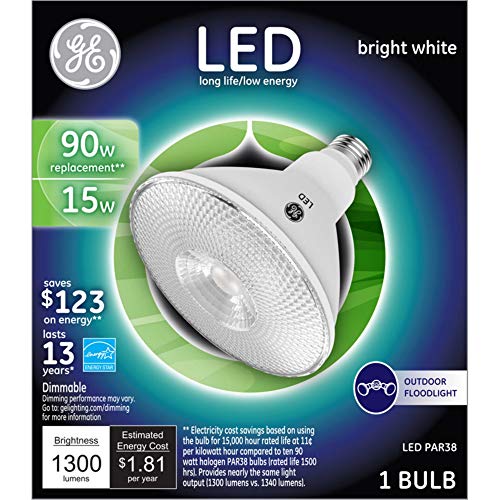 G E Lighting 38451 LED Flood Light Bulb, Medium Base, Bright White Clear, 15 W - Брой 1