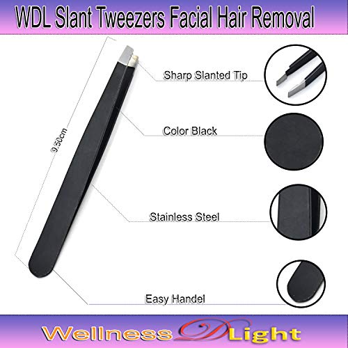 WDL Precision Наклонена Eyebrow Tweezers for Women & Men - Професионален пинсети от неръждаема стомана за премахване на вежди, окосмяване по лицето и врастнали косми (черен)