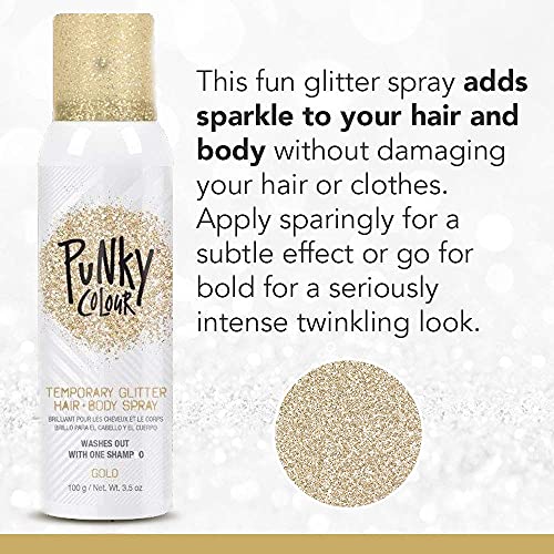Punky Temporary Hair and Body Glitter Color Спрей, Спрей за пътуване, лека, добавя мерцающее блясък, подходящ за използване в косата, кожата или облеклото, 3,5 грама ЗЛАТО