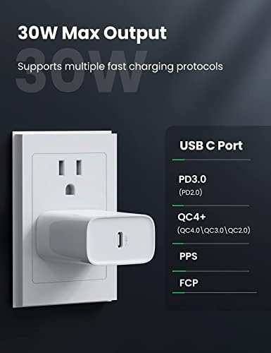 UGREEN C to USB Кабел Lightning PD 20W Пфи, Сертифициран В комплект с Монтиране на зарядно устройство UGREEN 30W USB C