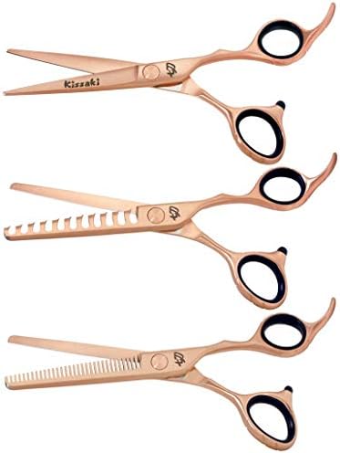 Ножици за коса Kissaki 3 Ножици Съответните розов фон, той е Злато Титанов Комбинираната Futasuji 6.0 инча (ите), Ножици