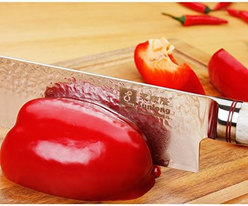 Sunlong Usuba & Nakiri Knife 6.5 инчов Fruit and Vegetable Knife Japanese Hammered Damascus Steel Super sharp - Дръжката