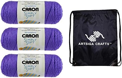 Caron Knitting Yarn Simply Soft Brites Grape 3-Skein Factory Pack (Same Dyelot) H9700B-9610 Пакет with 1 Artsiga Crafts