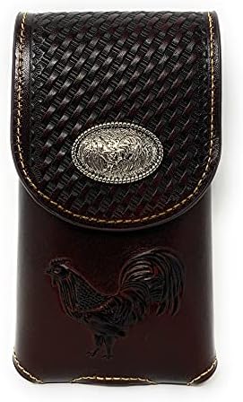 Western Cowboy Tooled Basketweave Leather Multi Emblem Concho Belt Loop Калъф за мобилен телефон в 2 цвята (кафе Longhorn)