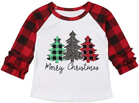UNIQUEONE Baby Момичета и Момчета Весела Коледа T-Shirt Коледа Truck Tree Print Върховете Long Sleeve Raglan Tee