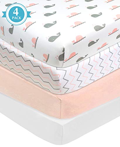 American Baby Company 4 Piece Cotton Jersey Knit Fitted Crib Sheet for Standard Crib and Toddler Mattresses, Blush