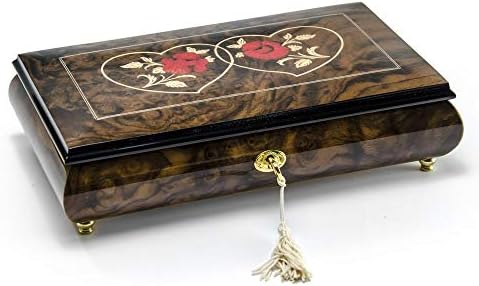 Romantic 36 Note Walnut Тона Double Red Rose and Heart Musical Jewelry Box - Много песни по избор