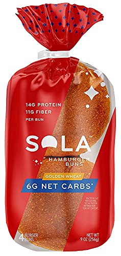Sola Low Carb & Milen Friendly Golden Wheat Хамбургер Buns, 6 грама чисти въглехидрати, 14 грама протеин и 11 грама фибри на кок, 4 ct. (Опаковка от 6 броя)