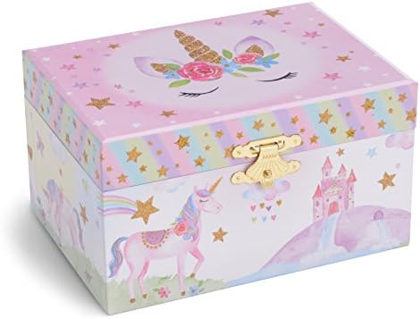 Jewelkeeper гърлс Musical Jewelry Storage Box with Spinning Unicorn, Glitter Rainbow and Stars Design, The Unicorn Tune
