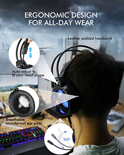 Детска слушалки, EasySMX COOL 2000 Over Ear Stereo Gaming Headphone with Mic and Volume Control, Y Дърва Кабел, for PC/