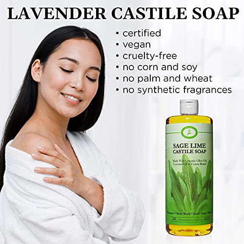 Sage Lime and Almond Castile Liquid Soap Пакет - 32 грама - Carolina Castile Soap - Vegan & Pure Organic Concentrated