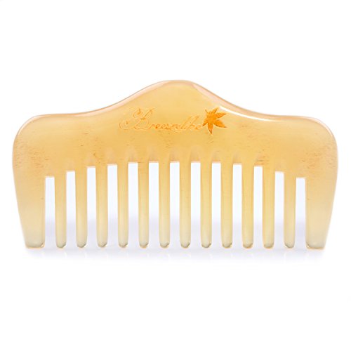 Breezelike Hair and Beard Comb - Mini Sheep Horn Comb for Detangling - No Static Wide Зъб Pocket Comb for Men and Women