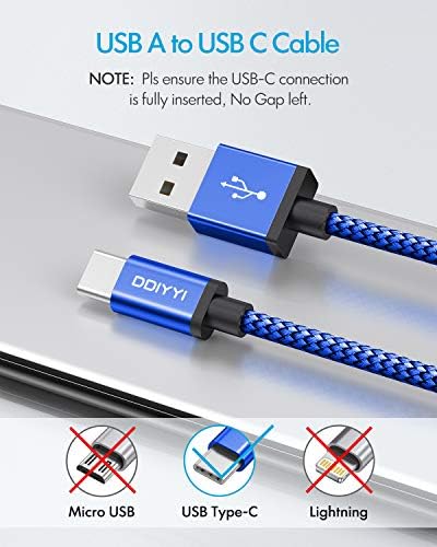 Цветна Дълъг Кабел USB Type C Бързо зареждане на [3-Pack 10 фута], DDIYYI USB A към C USB Кабела на Зарядното Устройство, Найлонова Оплетка на Кабела е Съвместим с Samsung Galaxy S20 S21 S10 S10e S8