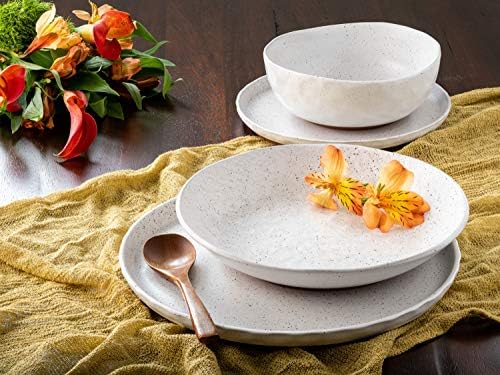 Комплект керамични съдове за готвене Sango Kaya от 16 теми с Кръгли тарелками и мисками, Бял