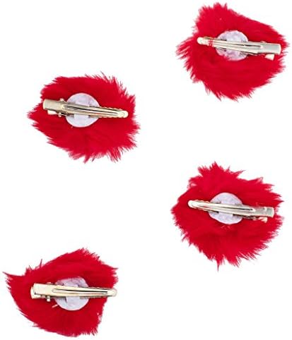 LUX ACCESSORIES Red Faux Fur свети валентин Day Pom Hair Клип Set (4шт)