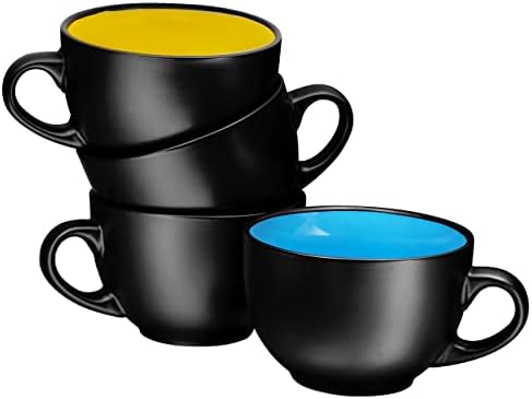 Jumbo Coffee and Cereal Set of 4 Jumbo Mugs, 24 грама, Универсална Широка Чаша за Супа, Капучино, Лате, Кафе,Чай, Чаша