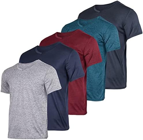 5 опаковки: Мъжка тениска с V-образно деколте Dry-Fit Moisture Wicking Active Атлетик Tech Performance