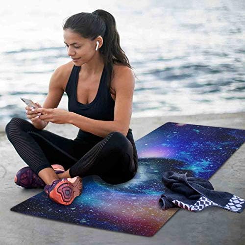 Pfrewn Звезден Космически килимче За Йога Galaxy Travel Yoga Mats 1/16 инча Сгъваем Лек Фитнес 2 в 1 Мат Кърпа Тънък Нескользящий