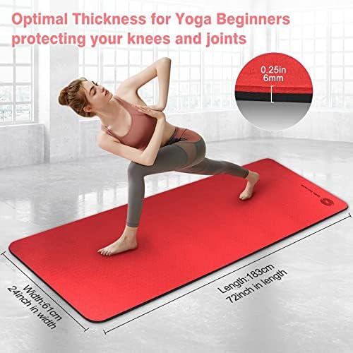 BOBO БАНАН 1/4 Thick TPE Yoga Mat,72x 24 Eco-friendly Non-Slip Exercise & Fitness Mat for Men&Women with Carrying Strap,