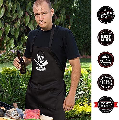 Nomsum Престилки за мъже | Lets Cook Skull Design | Premium Качество Забавни Престилки | на най-Добрия за барбекю, Печене
